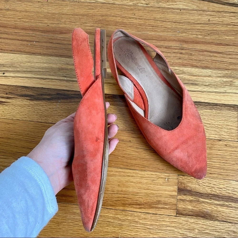 Madewell Katrina Orange Suede Sling Back Flats | Pointed Toe | Size 7